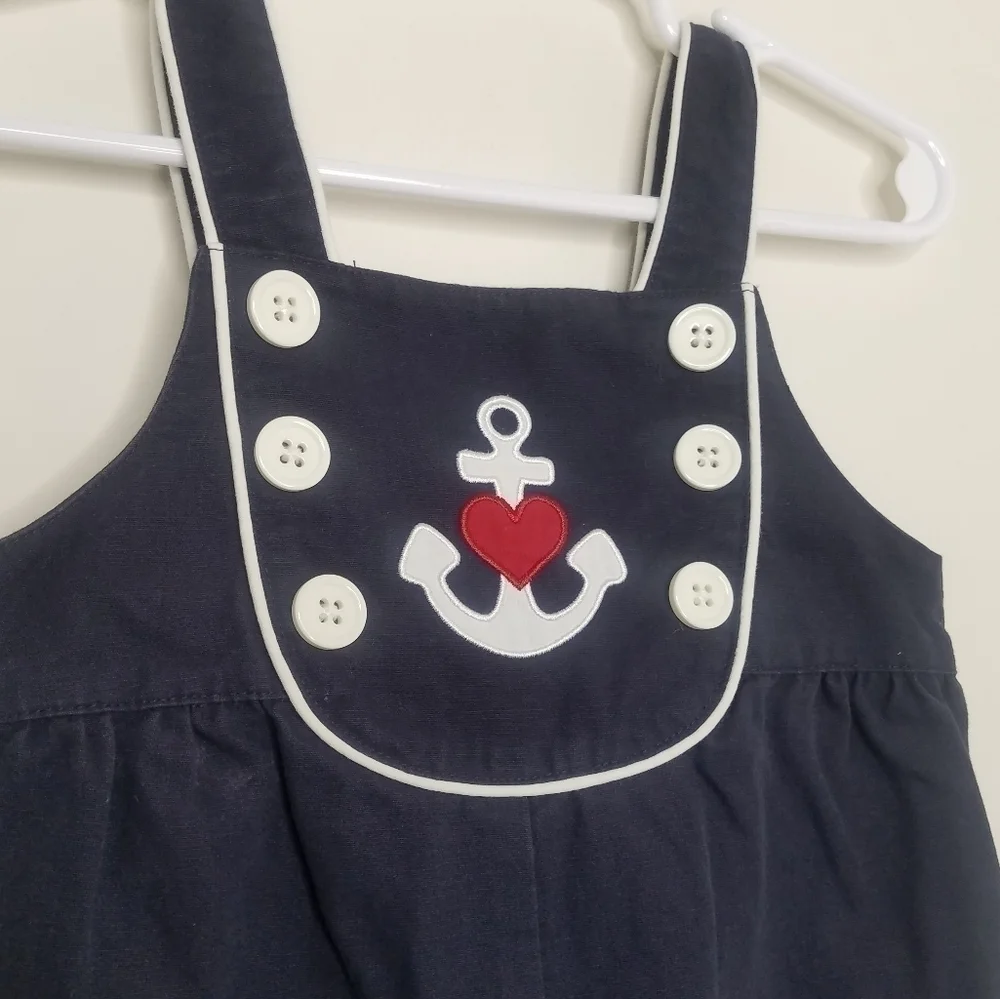 Gymboree Anchor Sailing Heart Navy Overall 12-18m
